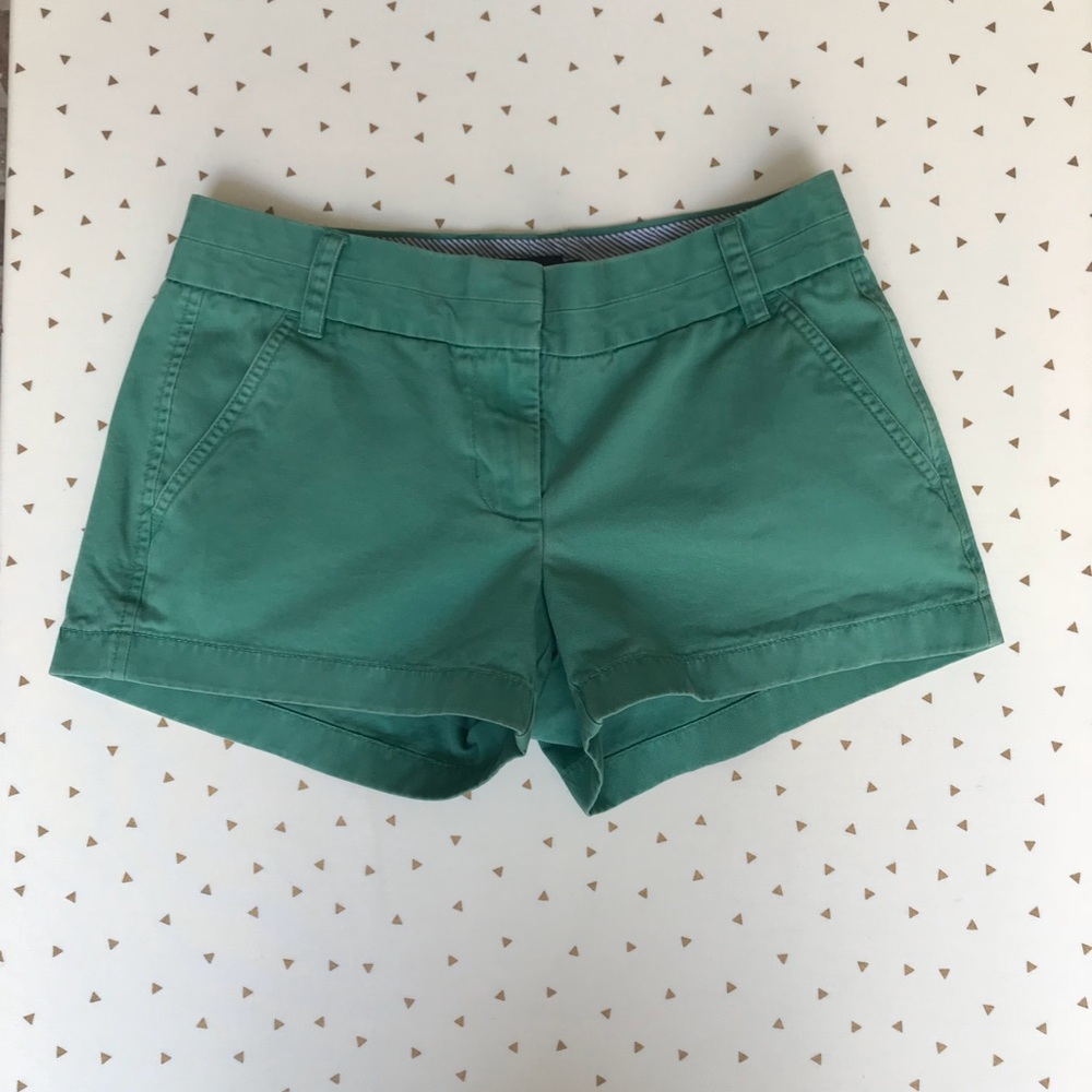 J Crew 3 Inch Chino Shorts, Green, Size 2